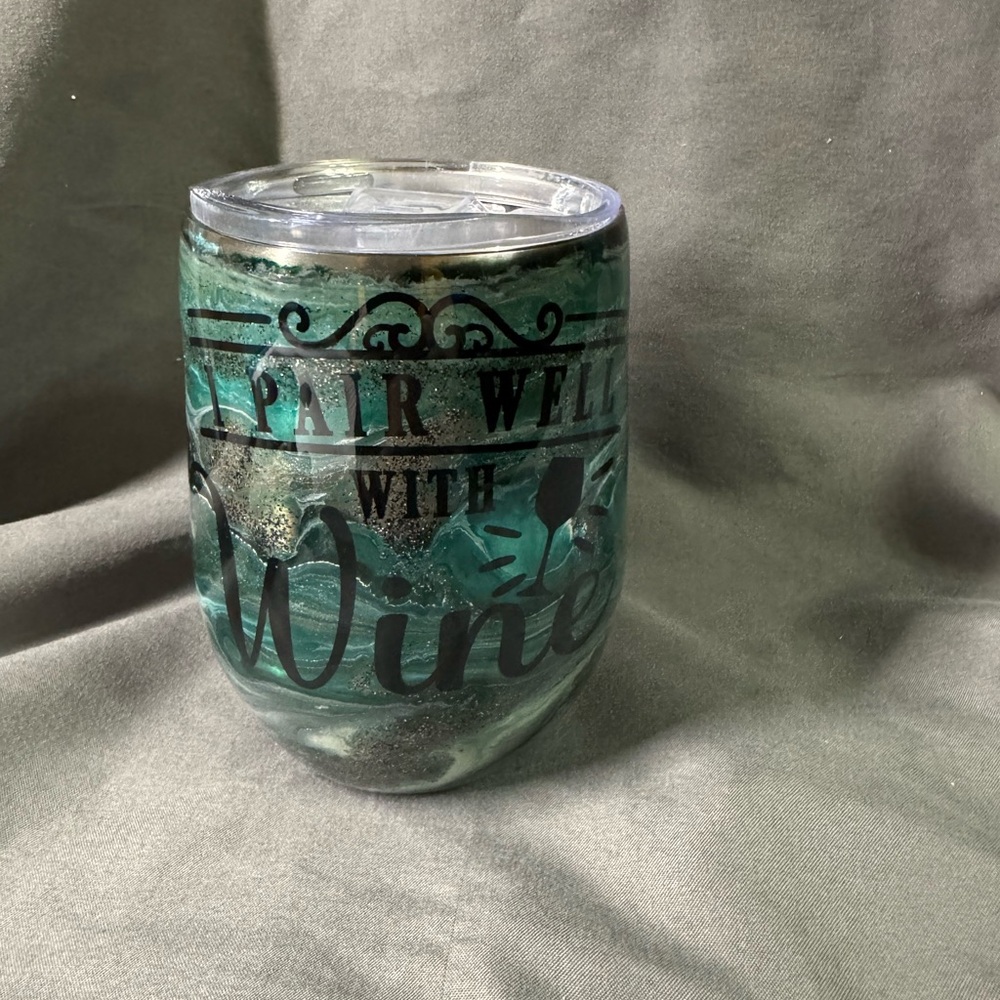 Handmade Wine Tumbler - Unique Decals & Resin Artistry